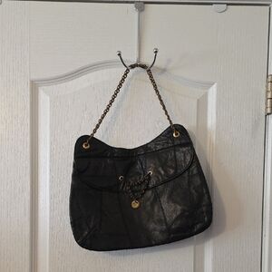 VINTAGE MAYLE BLACK LEATHER SHOULDER BAG WITH CHAIN STRAP